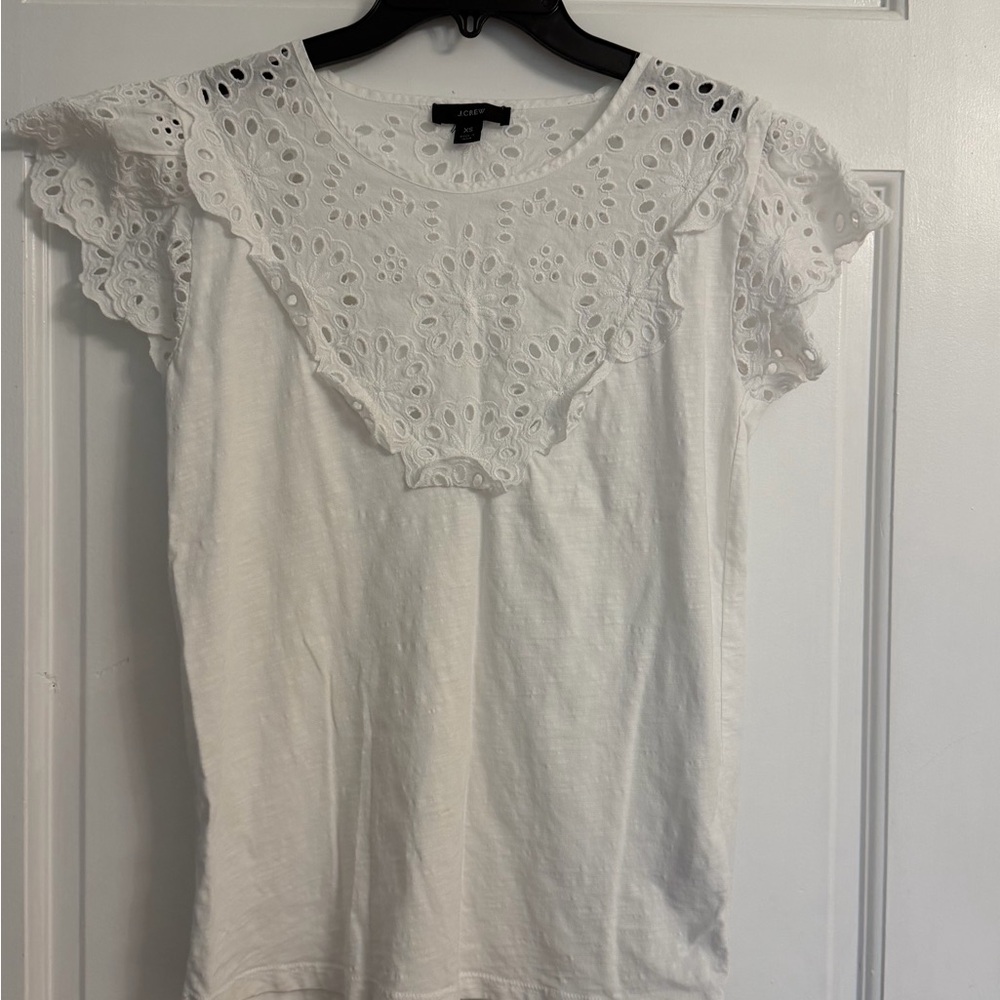 J. Crew White Eyelet Flutter Sleeve Cotton Camisole